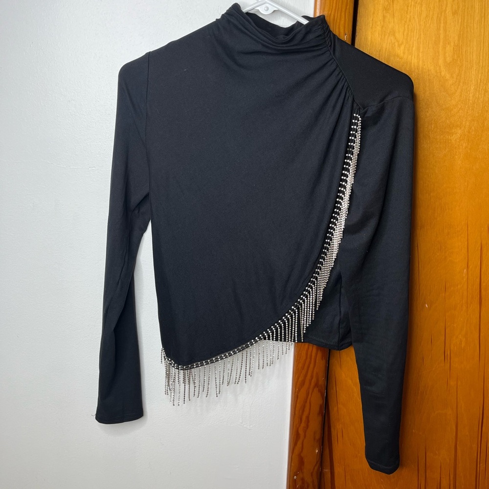 Women’s NWT Sterling Stitch long sleeve black shirt with jewels size S small